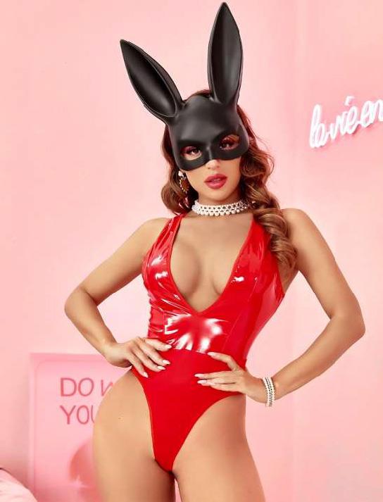 Aria's Closet Bright Red Leather Fancy Babydoll