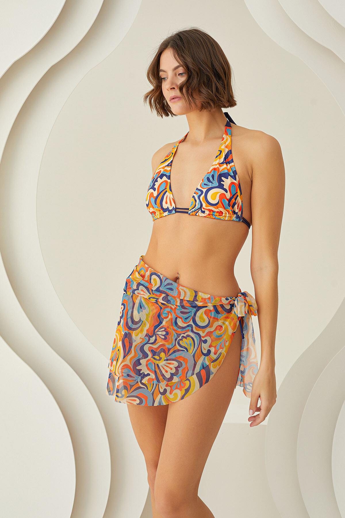 Aria's Closet Colorful Big Flower Flashing Pareo Skirt