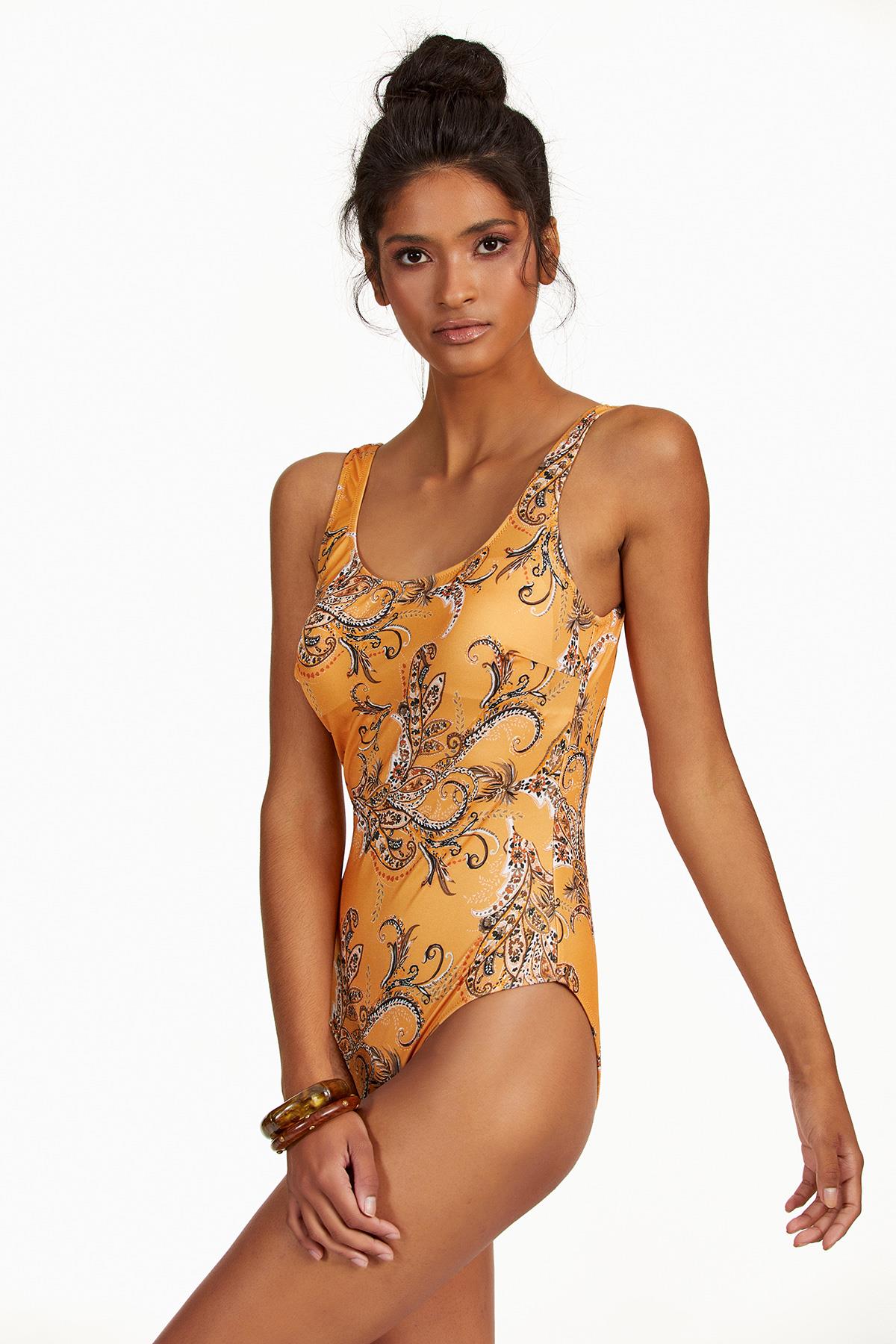 Aria's Closet Shawl Patterned Round Collar Swimsuit