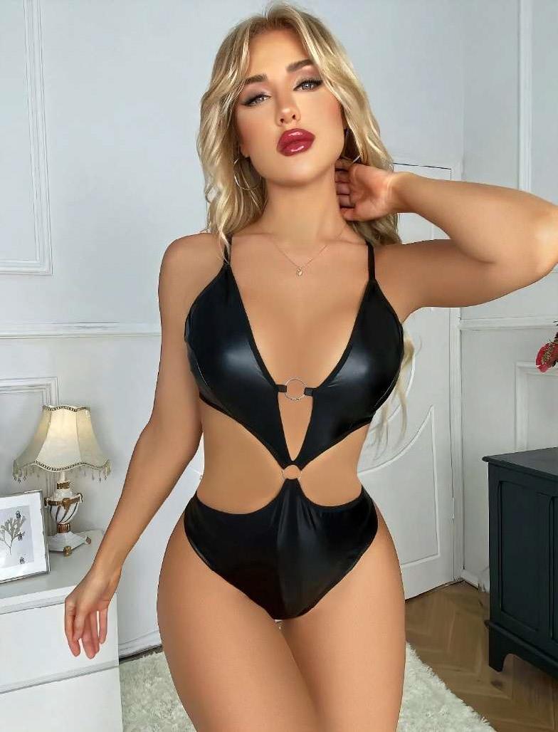 Aria's Closet Black Leather Fancy Babydoll