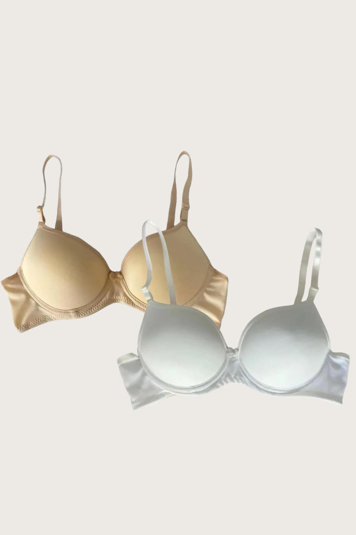 Aria's Closet Ten-White 2 Micro Fabric Push Up Filled Bale Daily Supported Bra