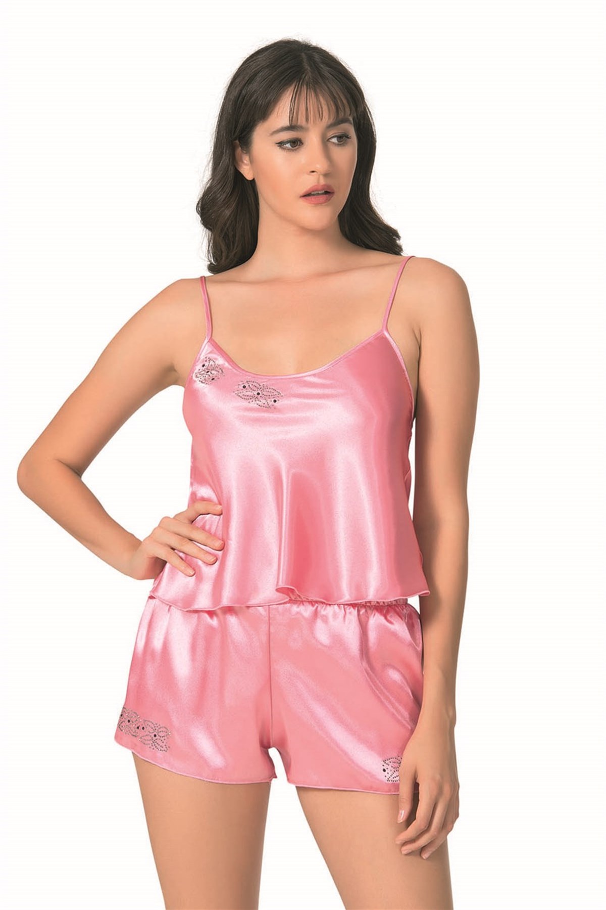 Aria's Closet Dark Pink Satin Babydoll Shorts Set