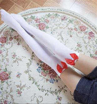 Anastasia Underwear 80980-4 Fantezi Diz Üstü Kırmızı Fiyonk Düz Beyaz Jartiyer Çorap