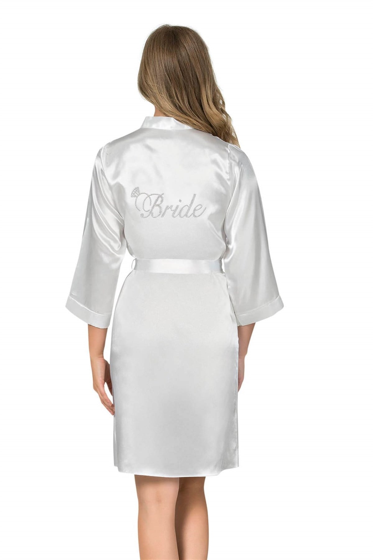 Ahu Beyaz Kısa Saten Bride Sabahlık