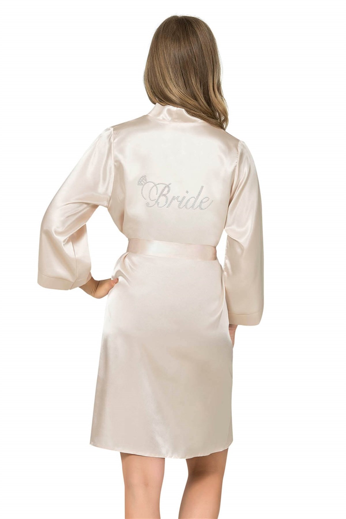 Ahu Fildişi Kısa Saten Bride Sabahlık