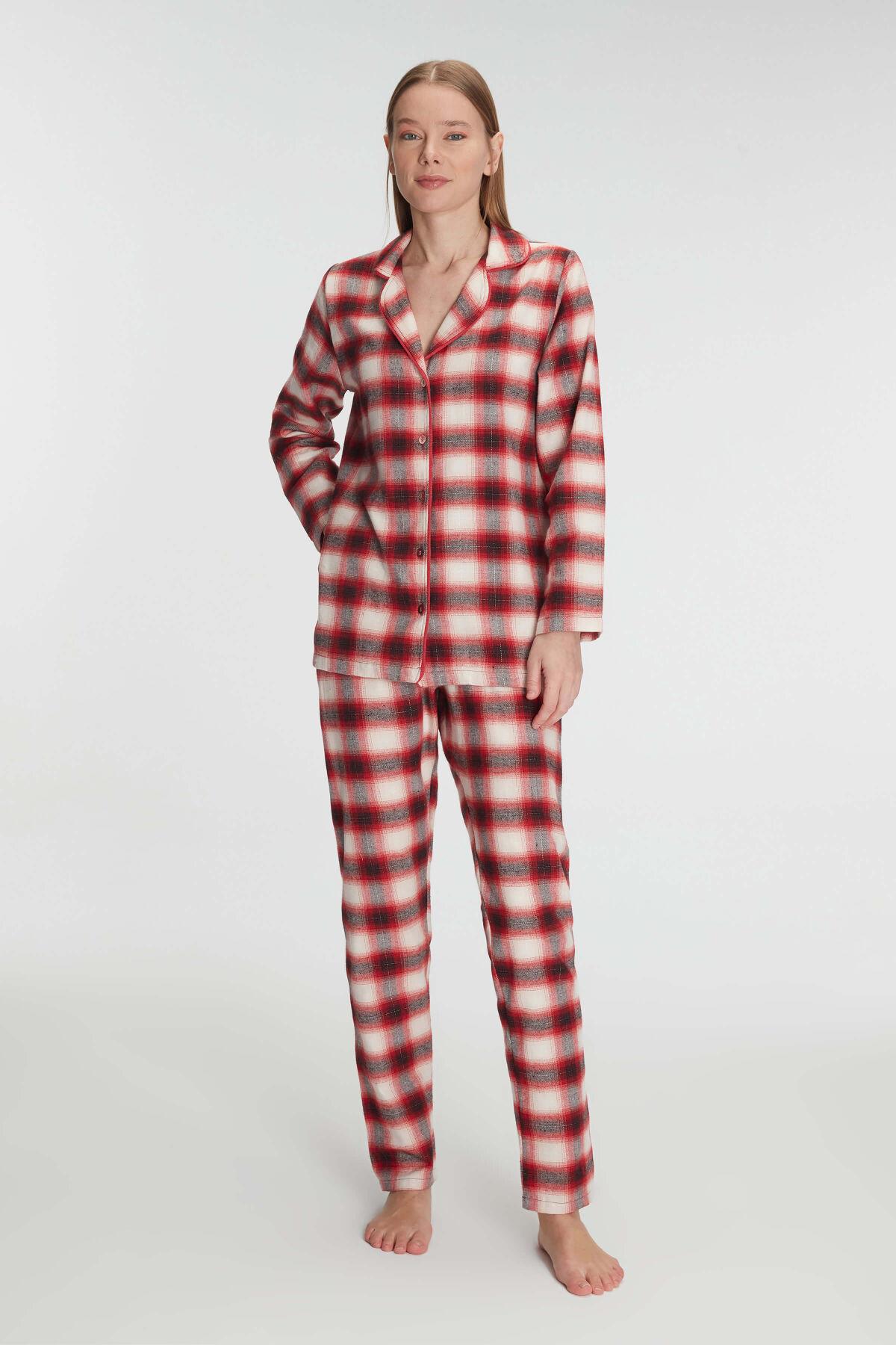 Anıl 11238 Kadın Pamuklu Uzun Kol Gömlek ve Pantolon Takım