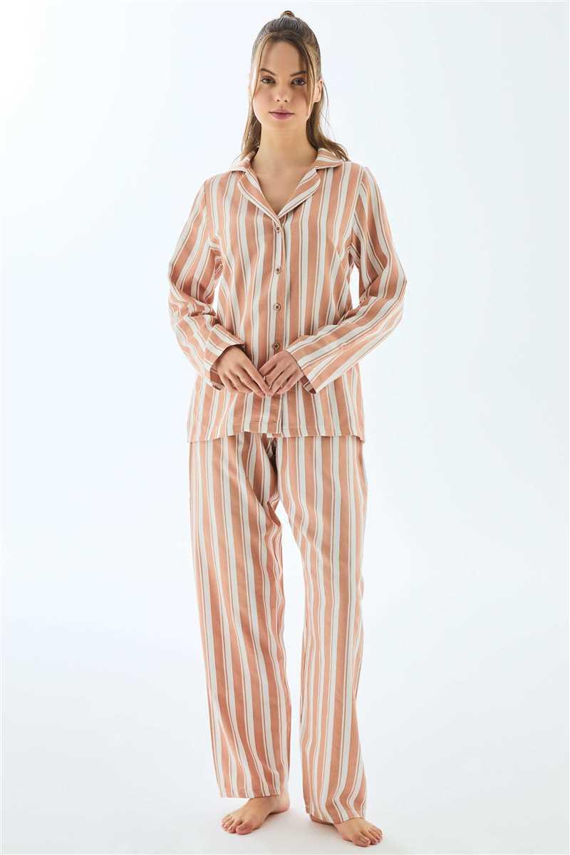 Anıl 11498 Kadın Viscose Çizgili Gömlek Pantolon Pijama Takımı