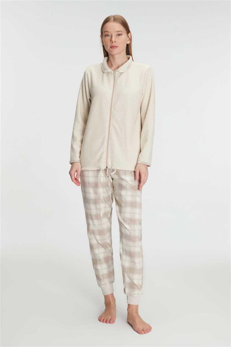 Anıl Kadın Fermuarlı Uzun Kollu Viskon & Pamuklu Pijama Takımı – Yumuşacık Dokulu, Ev Şıklığı 11210