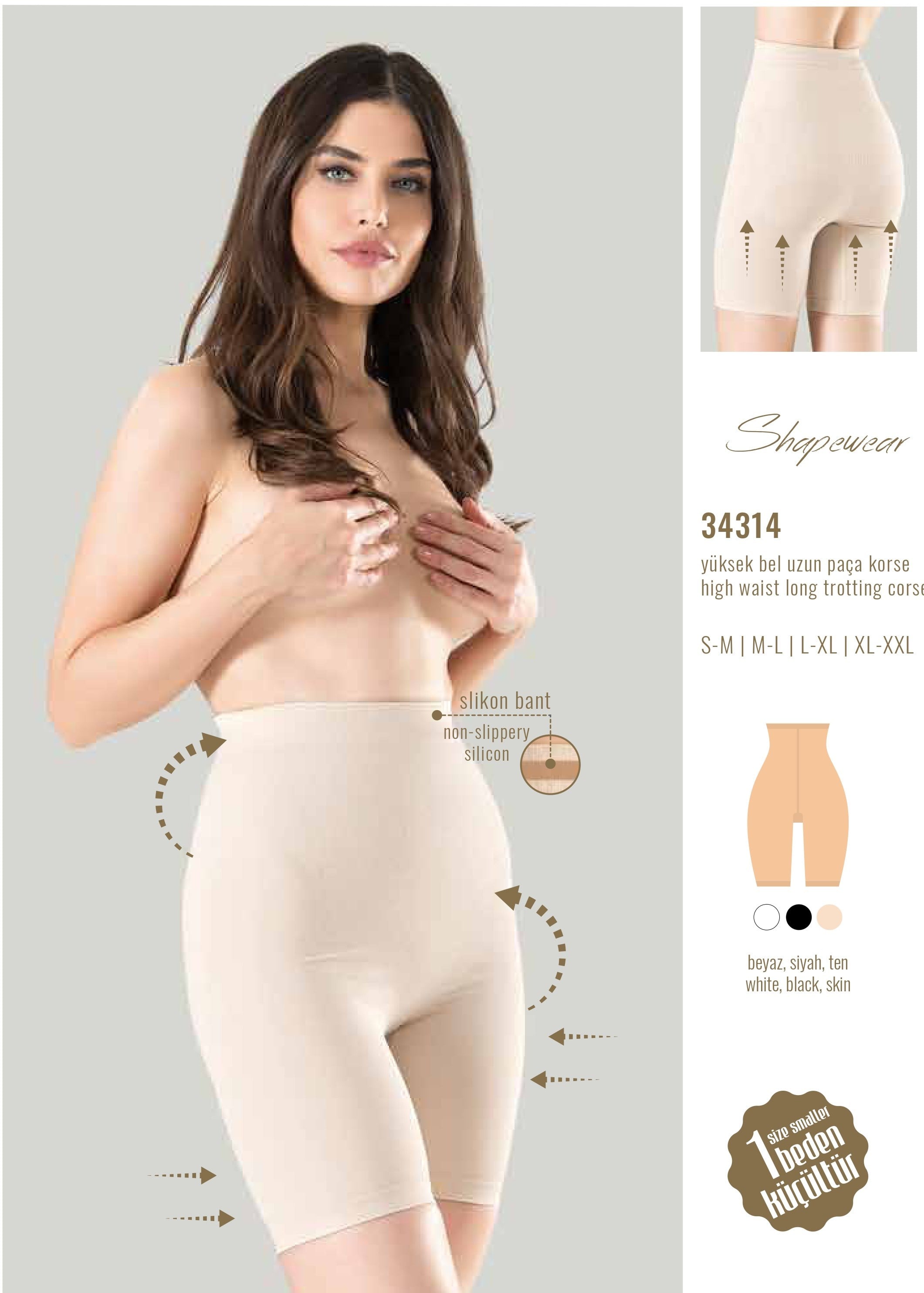 Arias Closet 1 Beden Küçülten Silikon Bantlı Yüksek Bel Uzun Paça Korse 