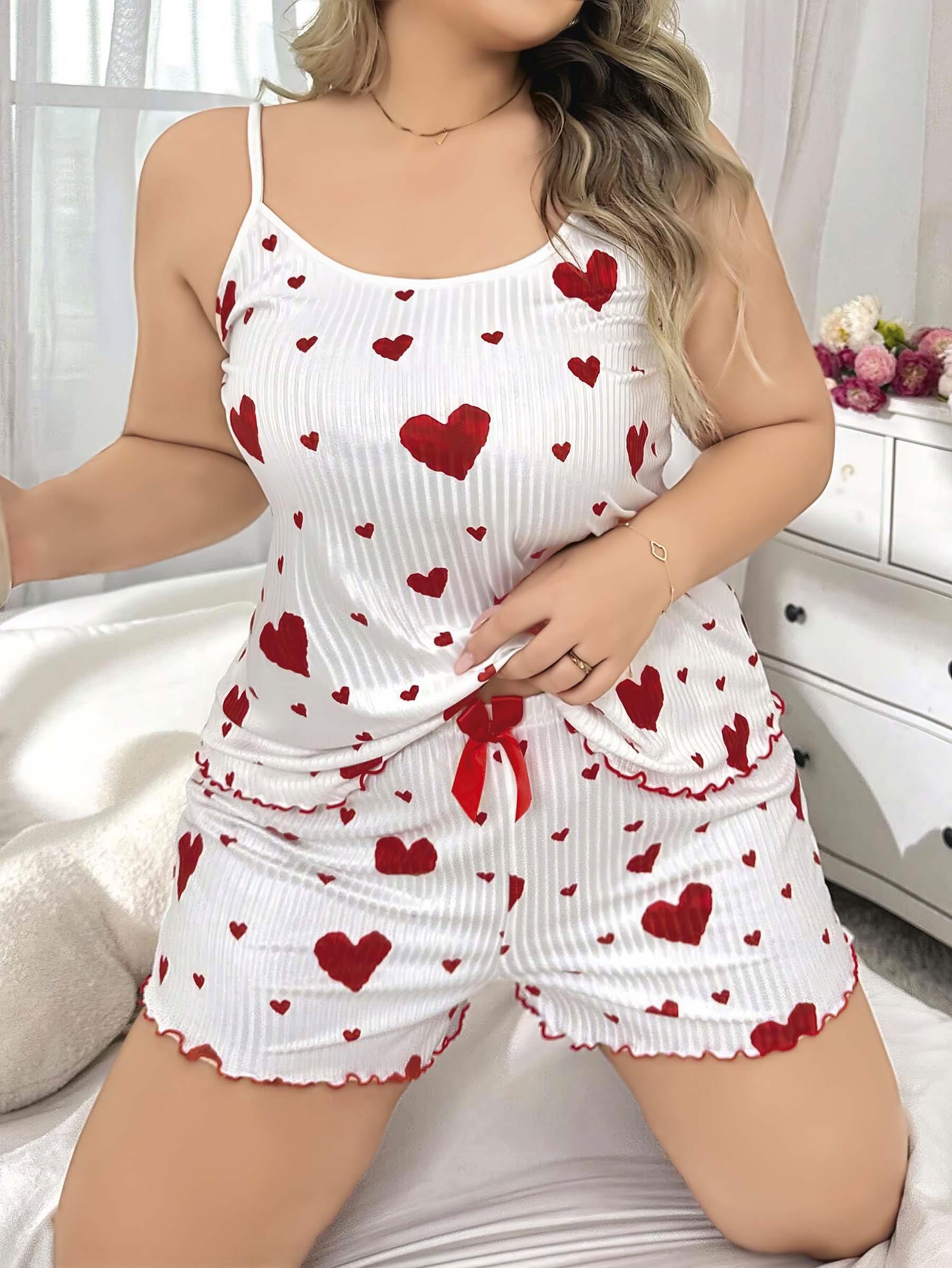 Aria's Closet Büyük Beden Kalp Desen Pamuklu Şortlu Pijama Takımı