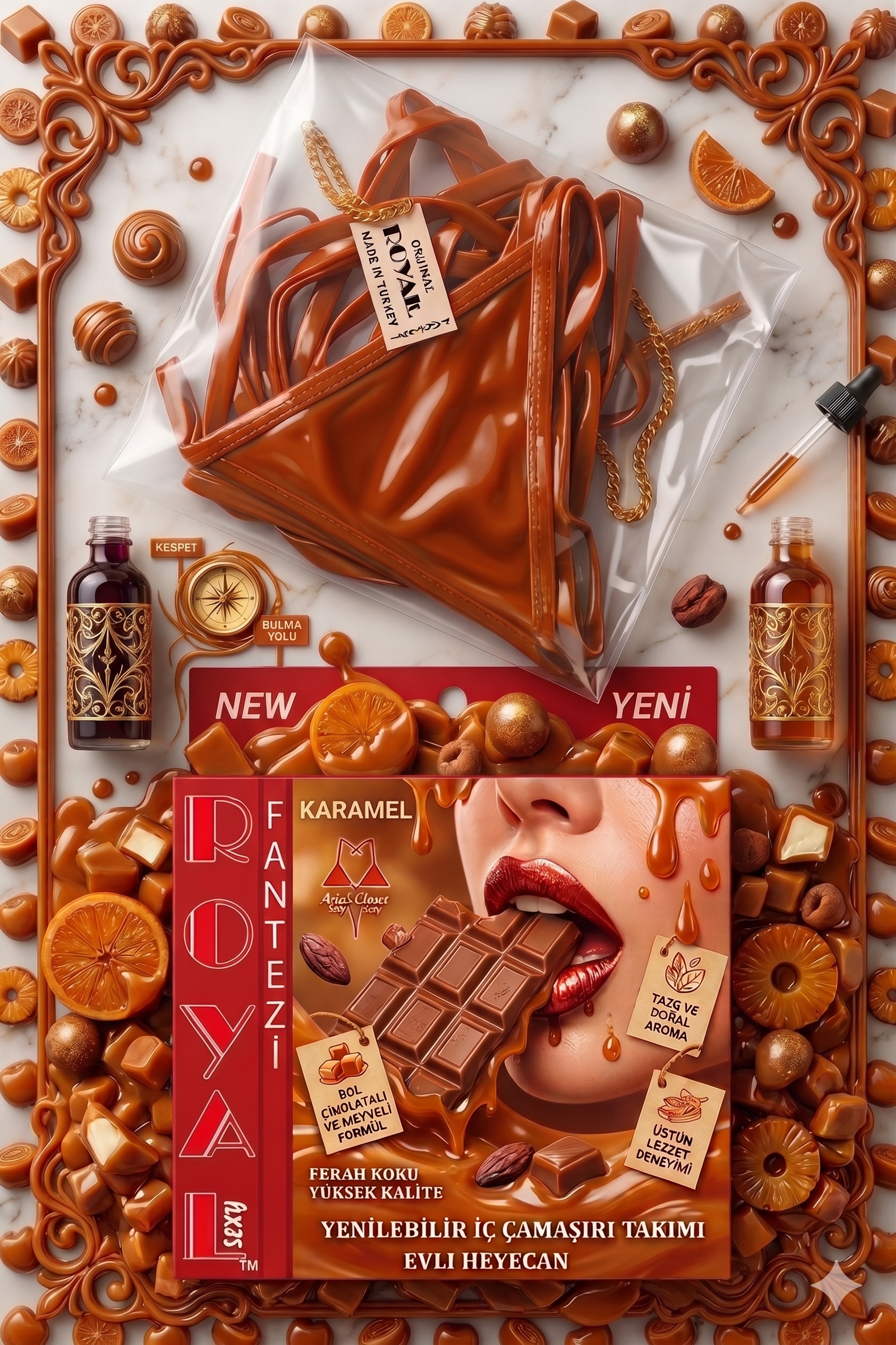 Arias Closet Fantezi Tüketilebilen Yenilebilir Karamel Aromalı İç Çamaşırı Takımı