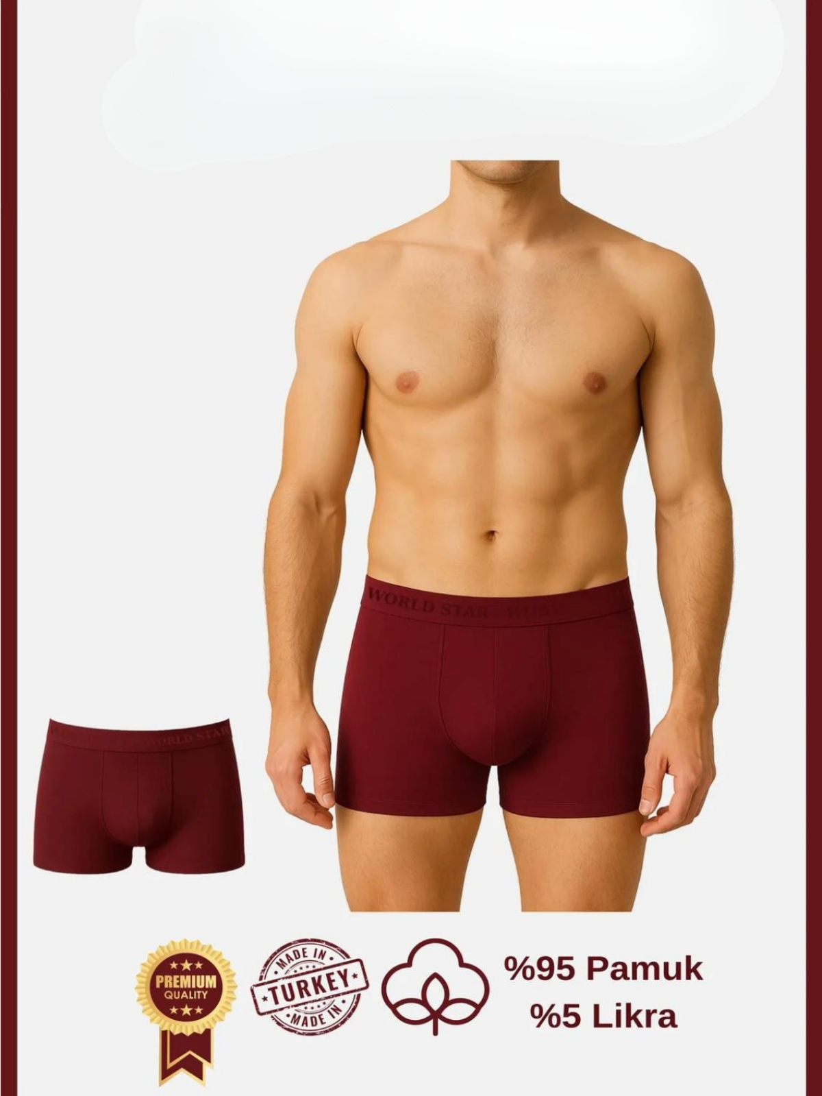 Aria's Closet Pamuklu Düz Bordo Renk Erkek Boxer