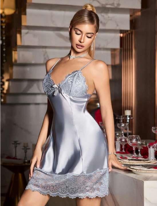 Arias Closet Vizon Dantel Detaylı İnce Askılı Saten Kısa Fantezi Gecelik