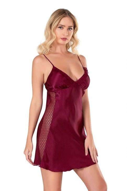 Primoda Bordo Kısa Saten Gecelik 8105