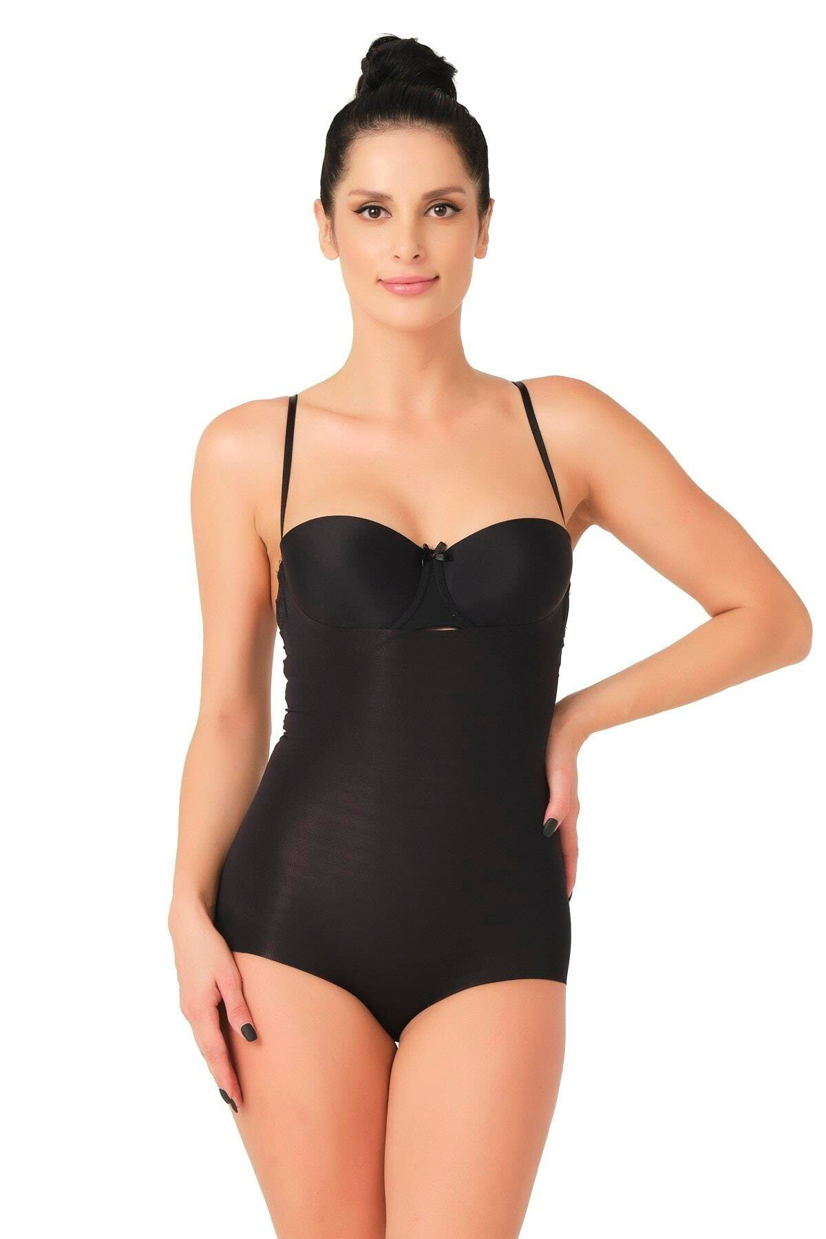SİYAH MI Emay 2723 Lazer Kesim Göğsü Açık Slip Korse