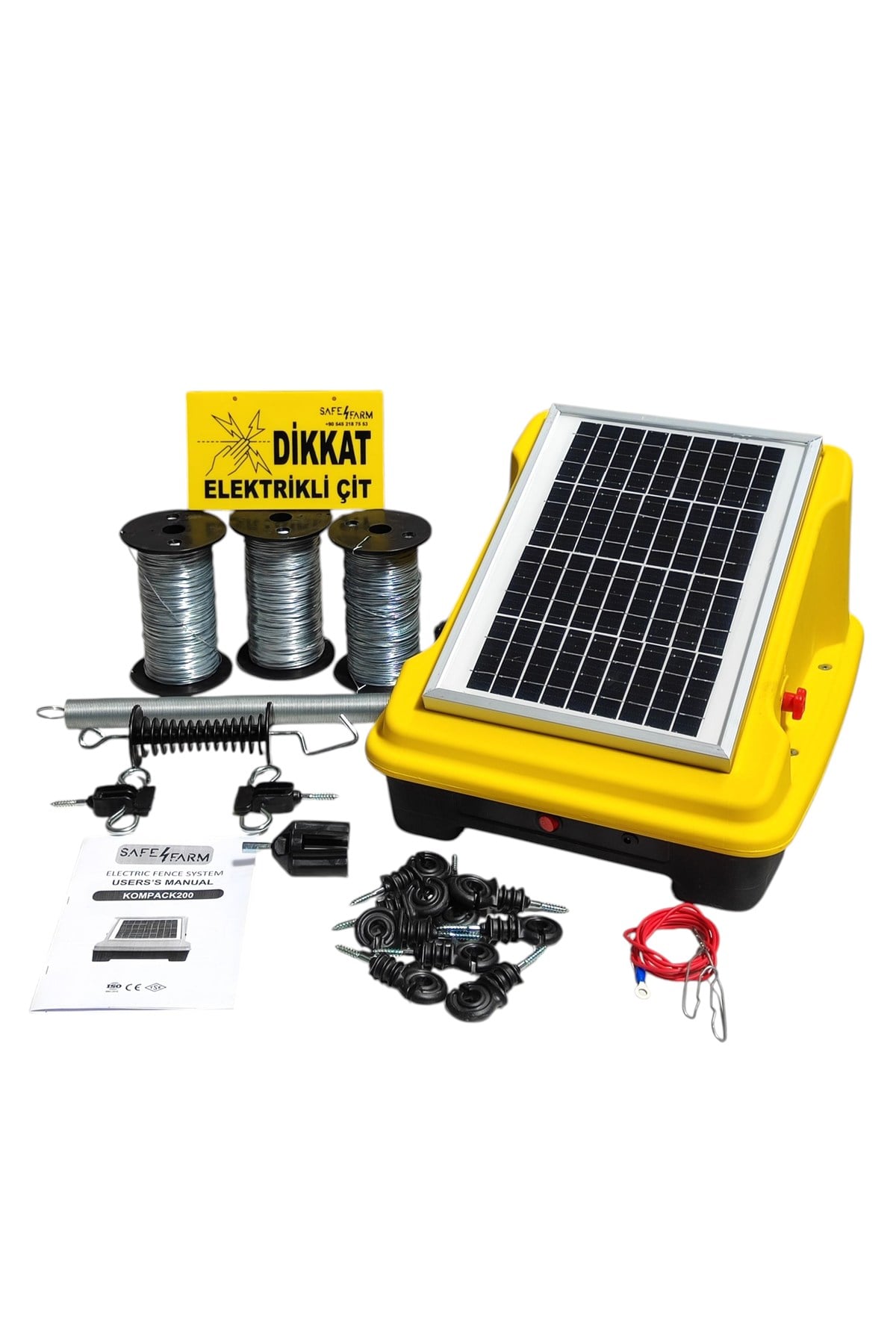 Elektrikli Çit Teli Sistemi Seti Güneş Panelli 15 Dönüm Alana Kadar Etkili Kompack200 