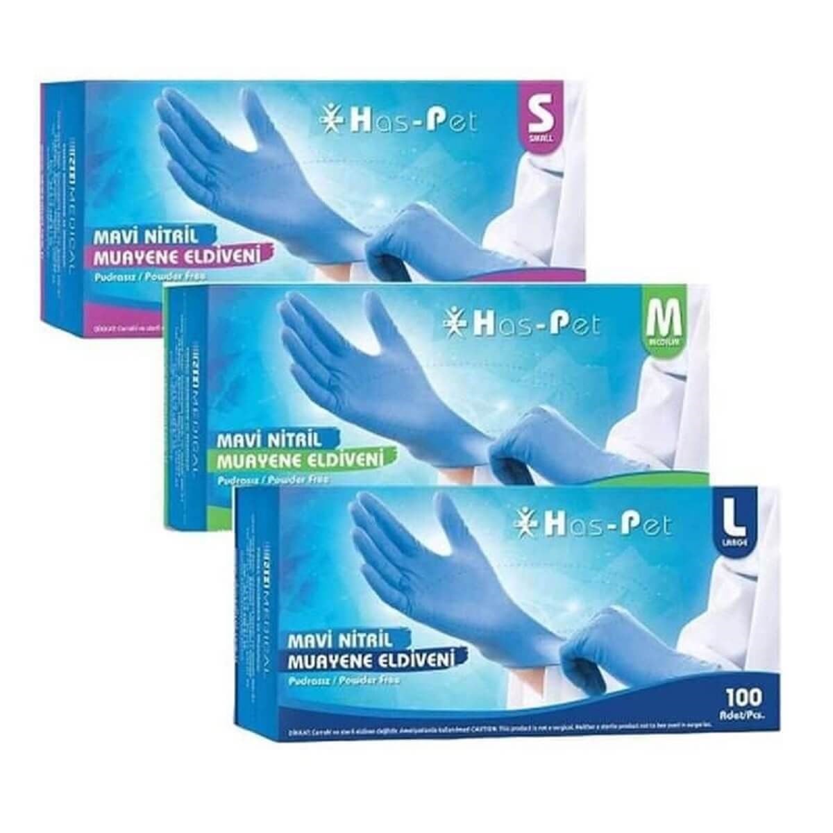 Large Beden Nitril Muayene Eldiveni Pudrasız Mavi 100 lü