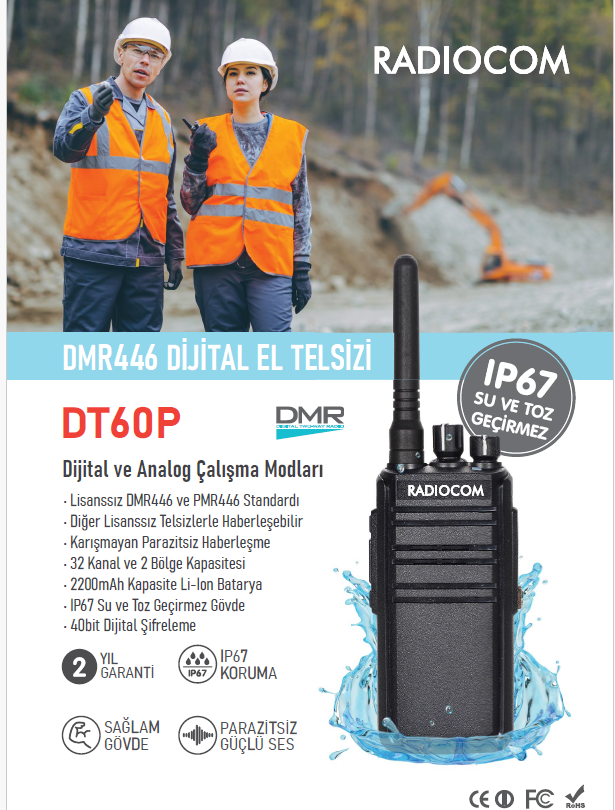 Radiocom DT-60P Analog/Sayısal PMR El Telsizi (Lisanssız-Tek satılır)
