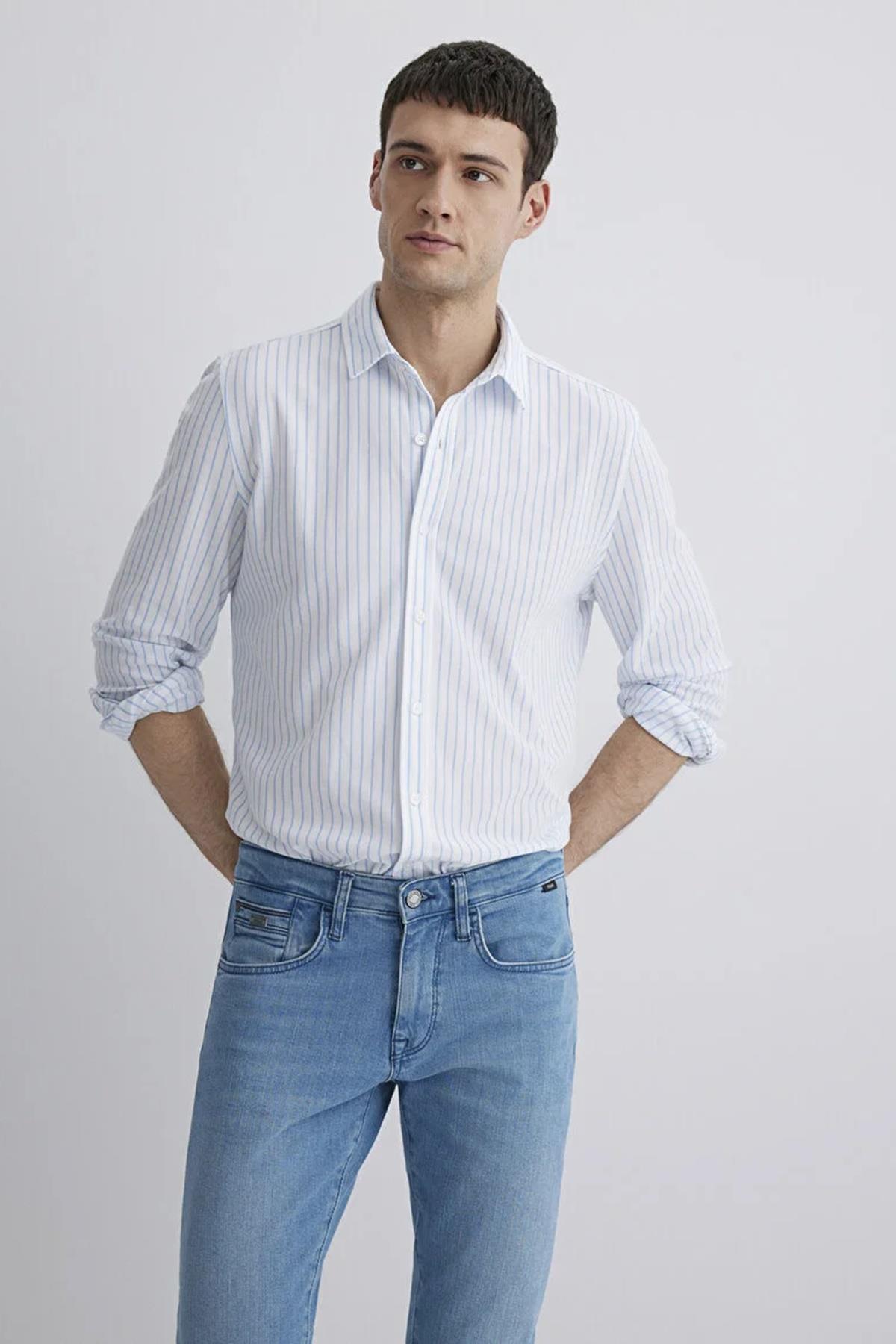 Mavi Çizgili Erkek Gömlek M0211403-8