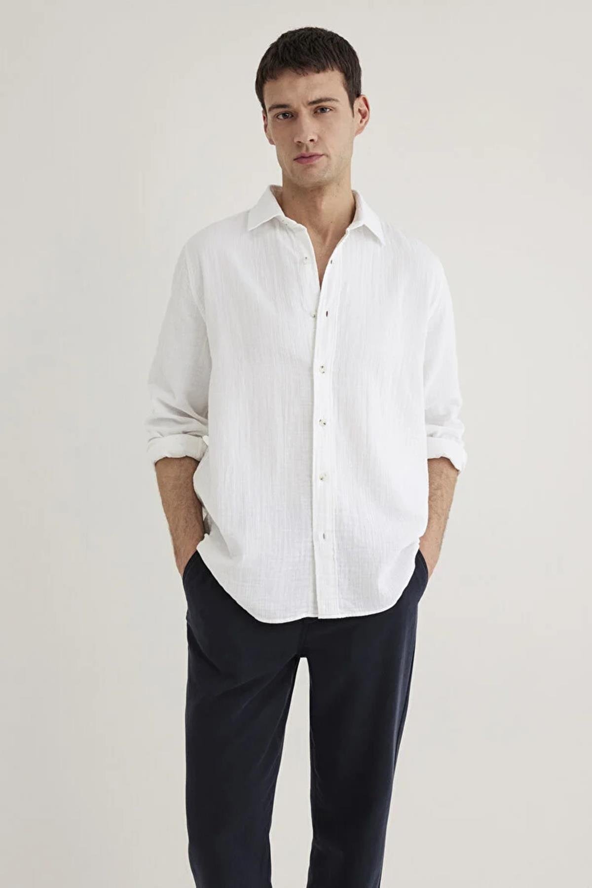 Mavi Uzun Kol Erkek Gömlek M0211518-6