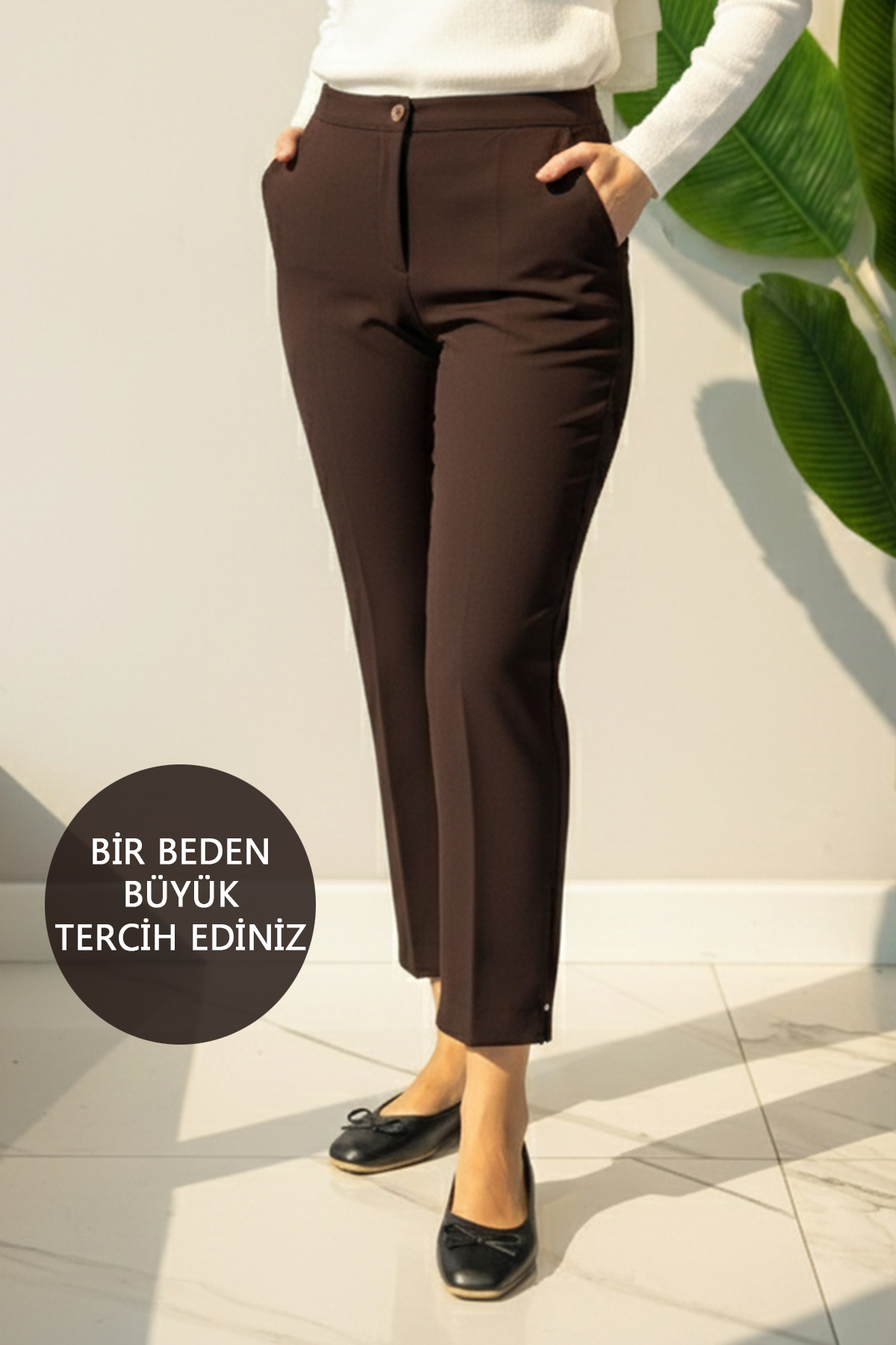  Kadın Bilek Boy Kumaş Pantolon 01 Kahverengi