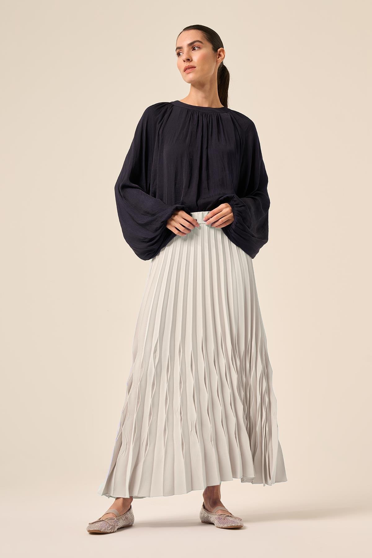 Akordiyon Pliseli Etek 5636 Ekru