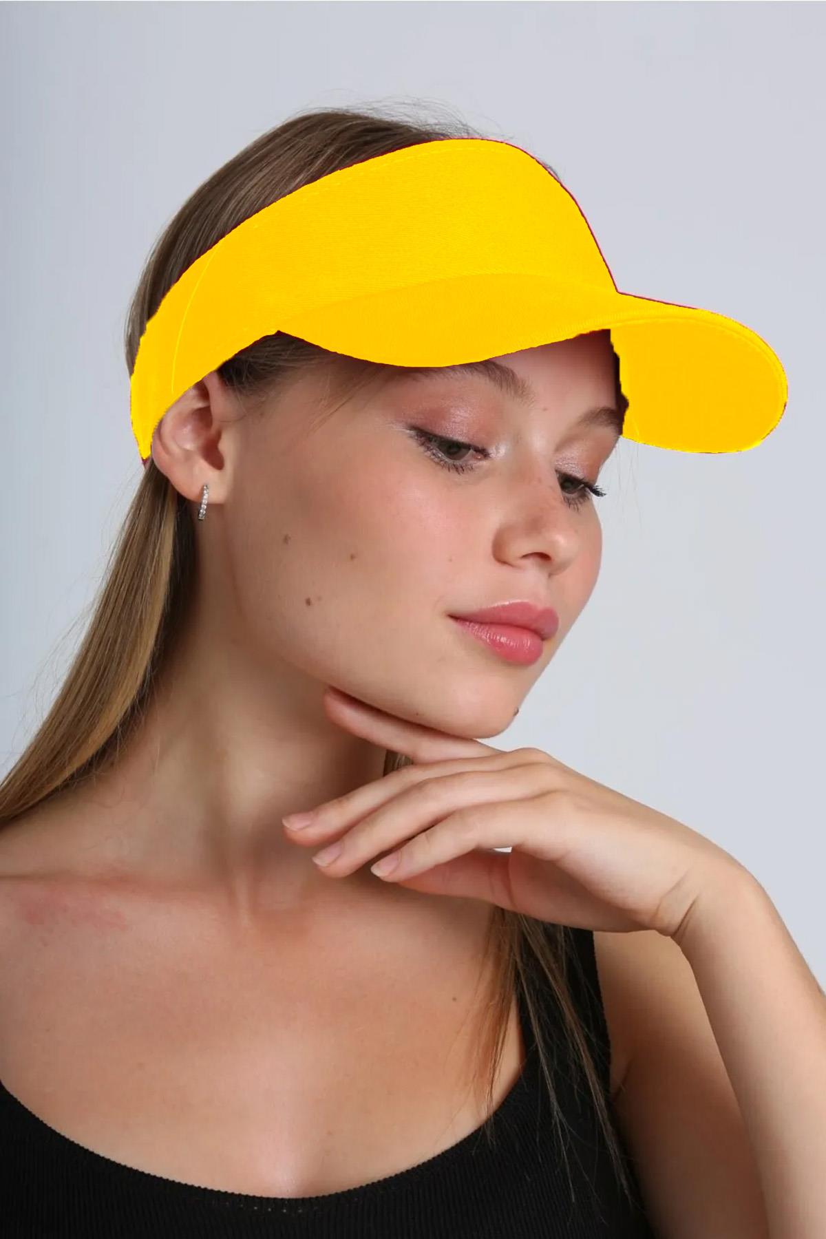 Ayarlanabilir Vizör Tenisçi Golf Şapka Güneş Koruyucu Siperlik RŞ-109 Açık Sarı