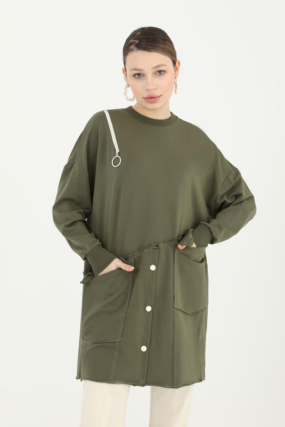 Basic Düğme Detaylı Sweat Tunik 10412 Haki