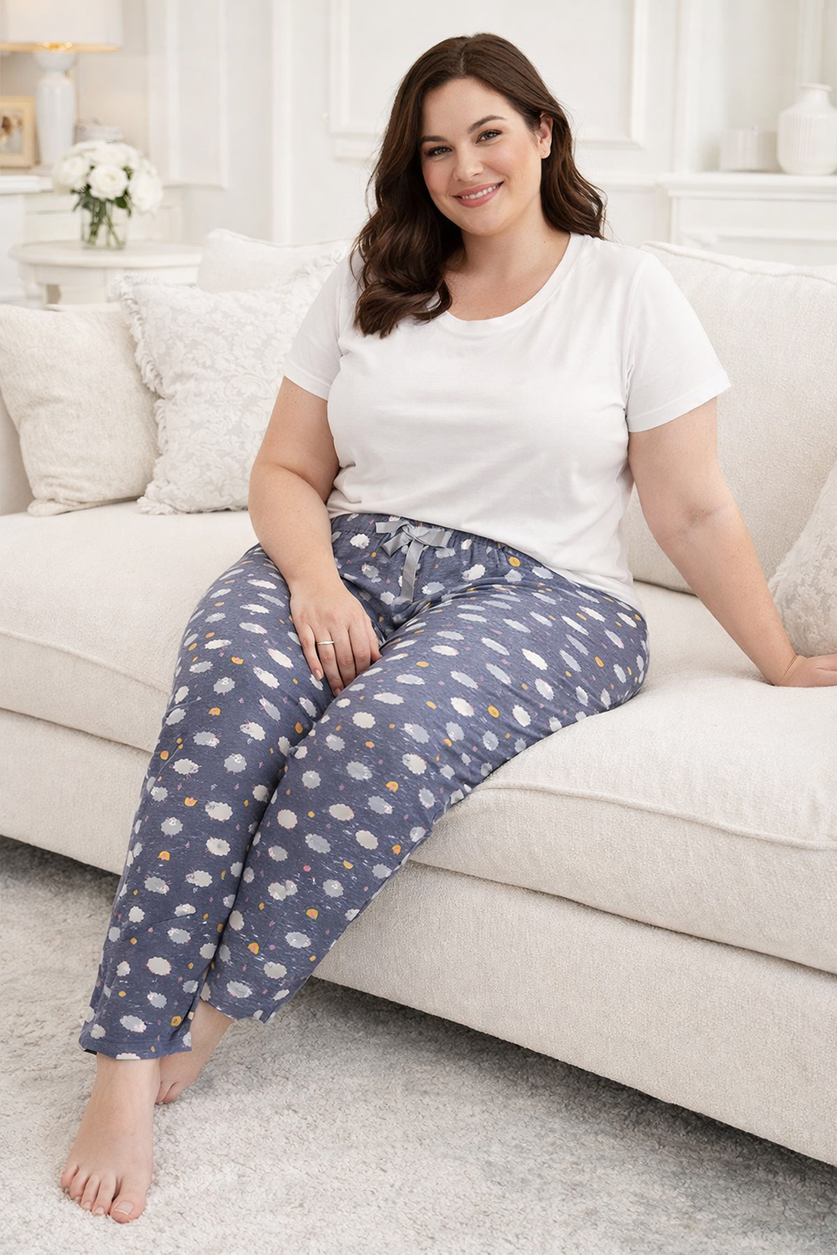 Büyük Beden Kadın Viskon Kumaş Penye Battal Tek Pijama Alt 01 Gri