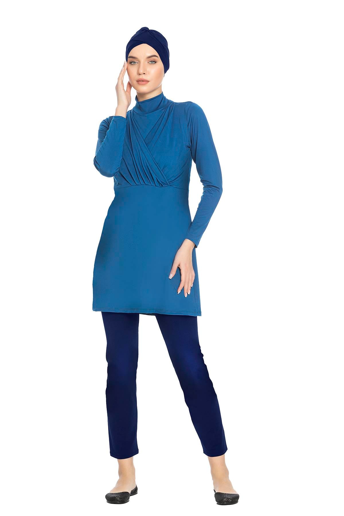 Büyük Beden Likralı Tam Kapalı Tesettür Mayo 1285 Petrol