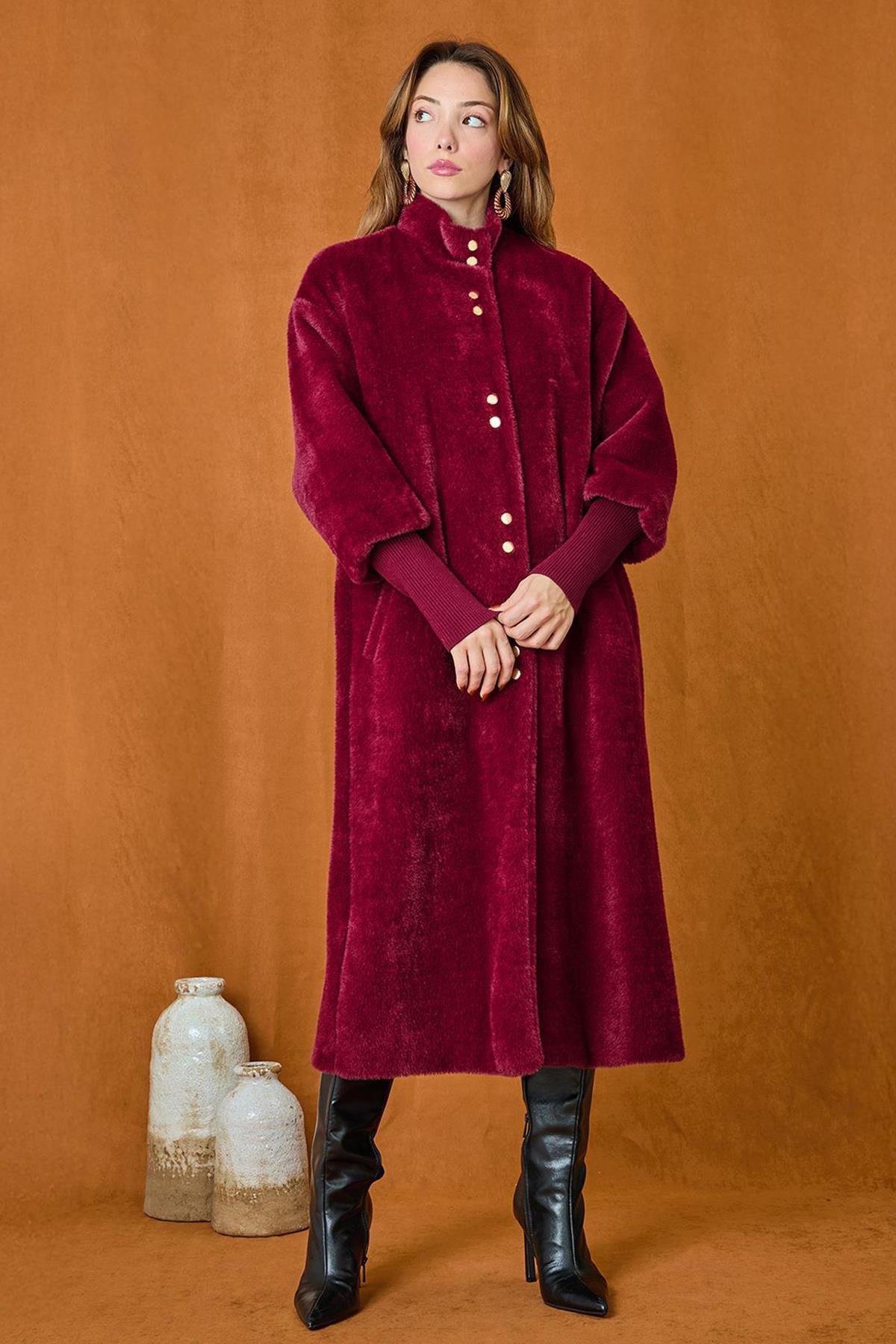 Çıtçıt Detaylı Angora Kaban Mont 15230 Bordo