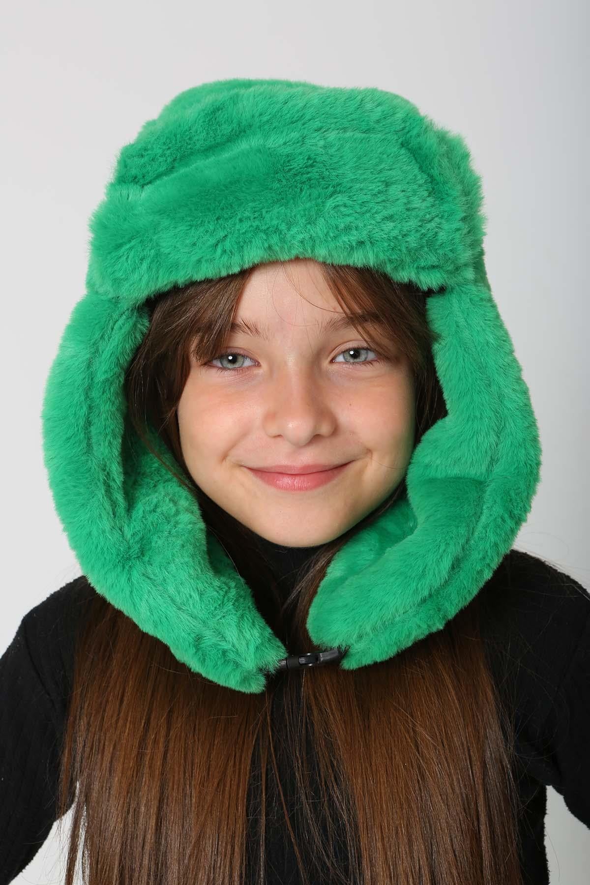 Çocuk Çıtçıtlı Kürklü Kulaklıklı Peluş Bere Şapka RKŞ-Ç-03 Benetton