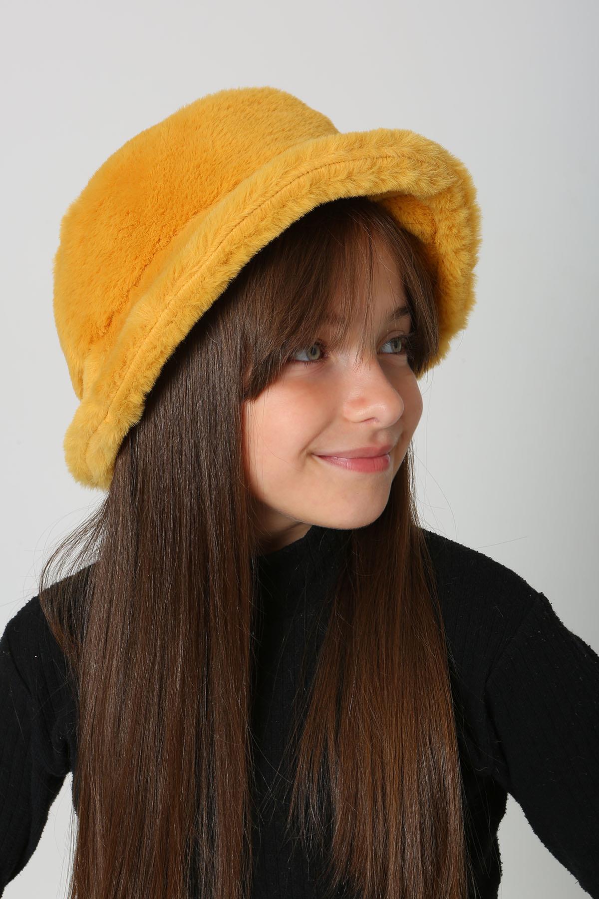 Çocuk Peluş Bucket Şapka RKŞ-Ç-01 Hardal