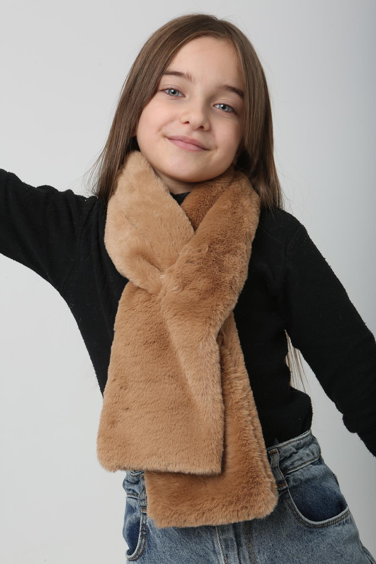 Çocuk Peluş Kaşkol Boyunluk Atkı RKB-Ç-01 Camel