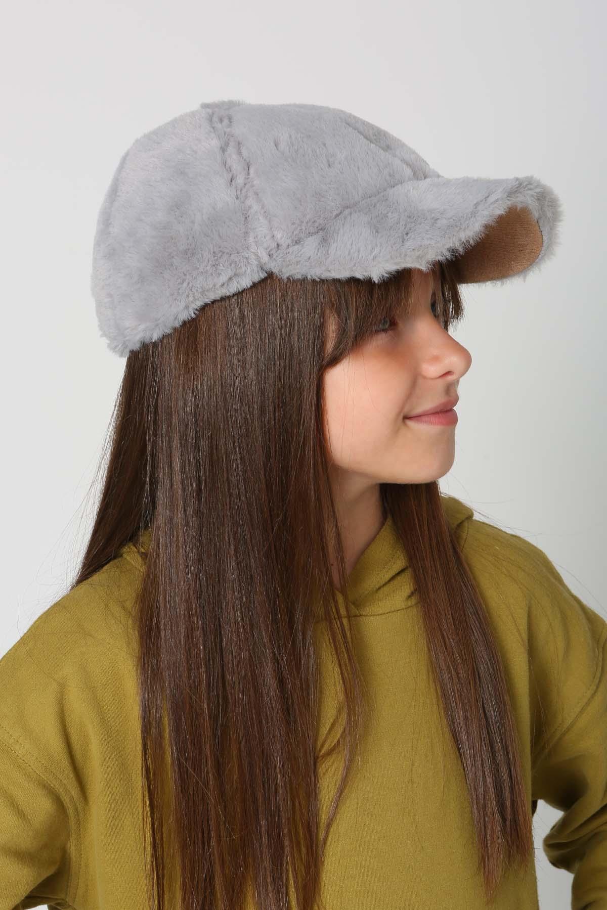 Çocuk Peluş Kep Şapka RKŞ-Ç-06 Gri