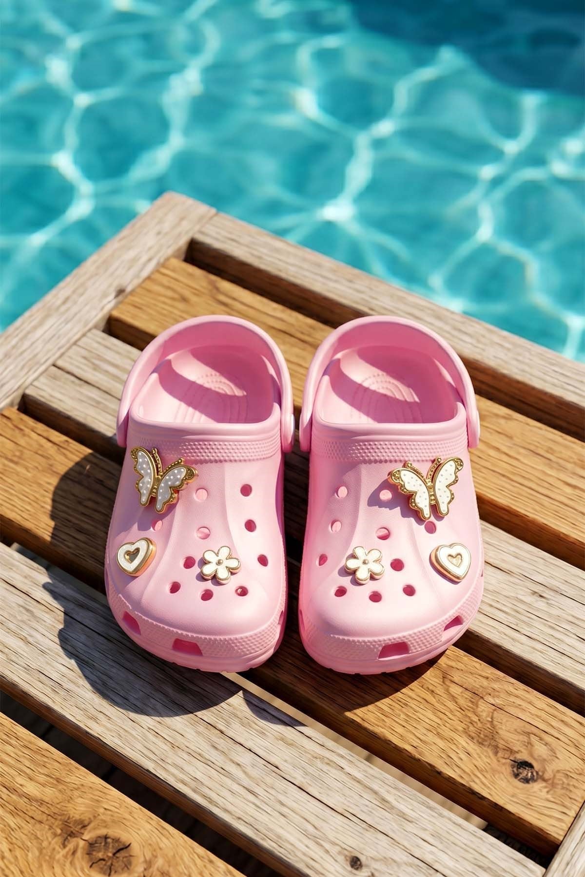 Çocuk Üst Çıkartma Detay Sandalet Terlik 300-3 Açık Pembe