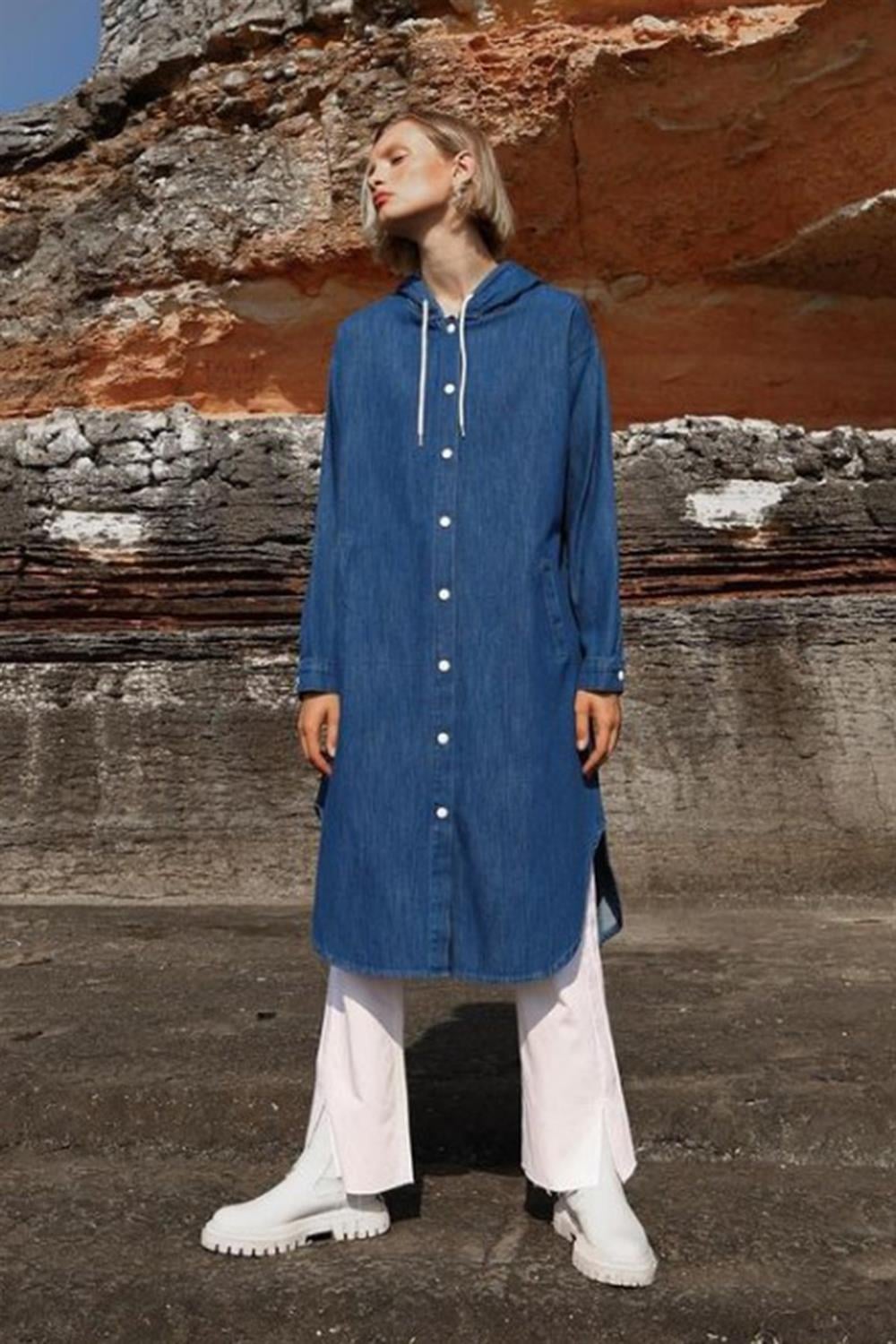 Denim Kot Ceket Çıt Çıt Detaylı 6783