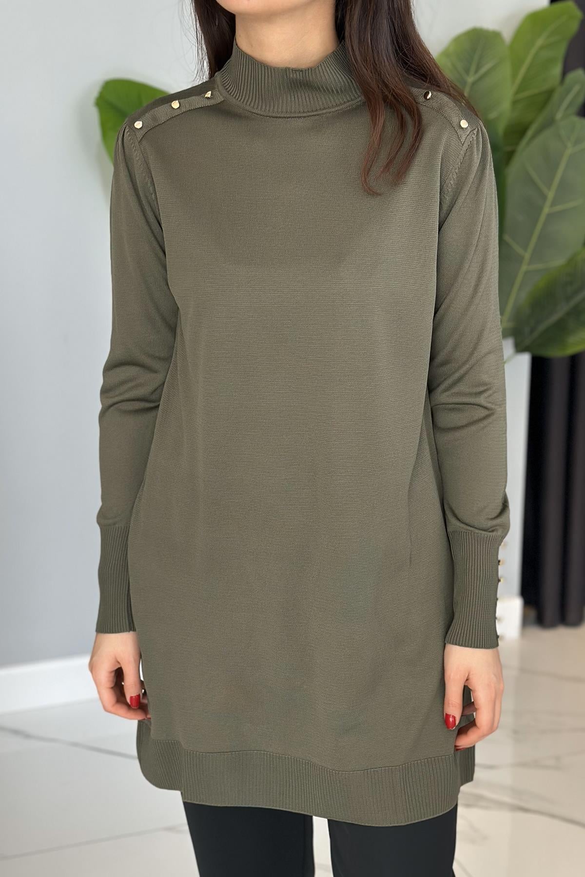 Düğme Detaylı Triko Tunik 34048 Haki