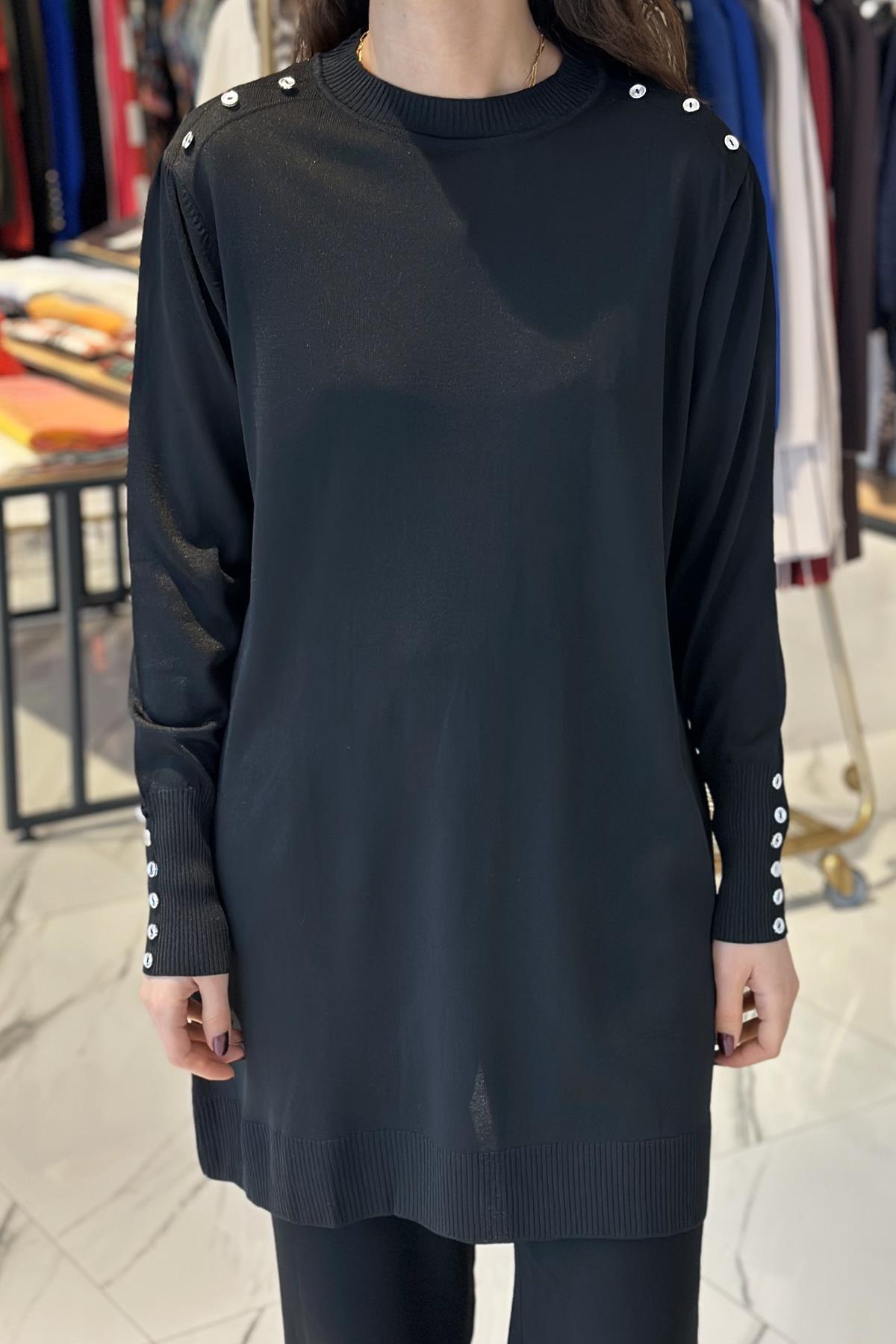 Düğme Detaylı Triko Tunik 34048 Siyah