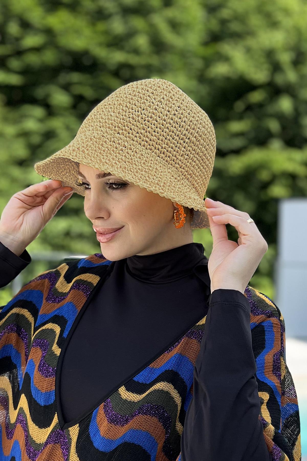 El Örgü Hasır Şapka RŞ-83 Camel