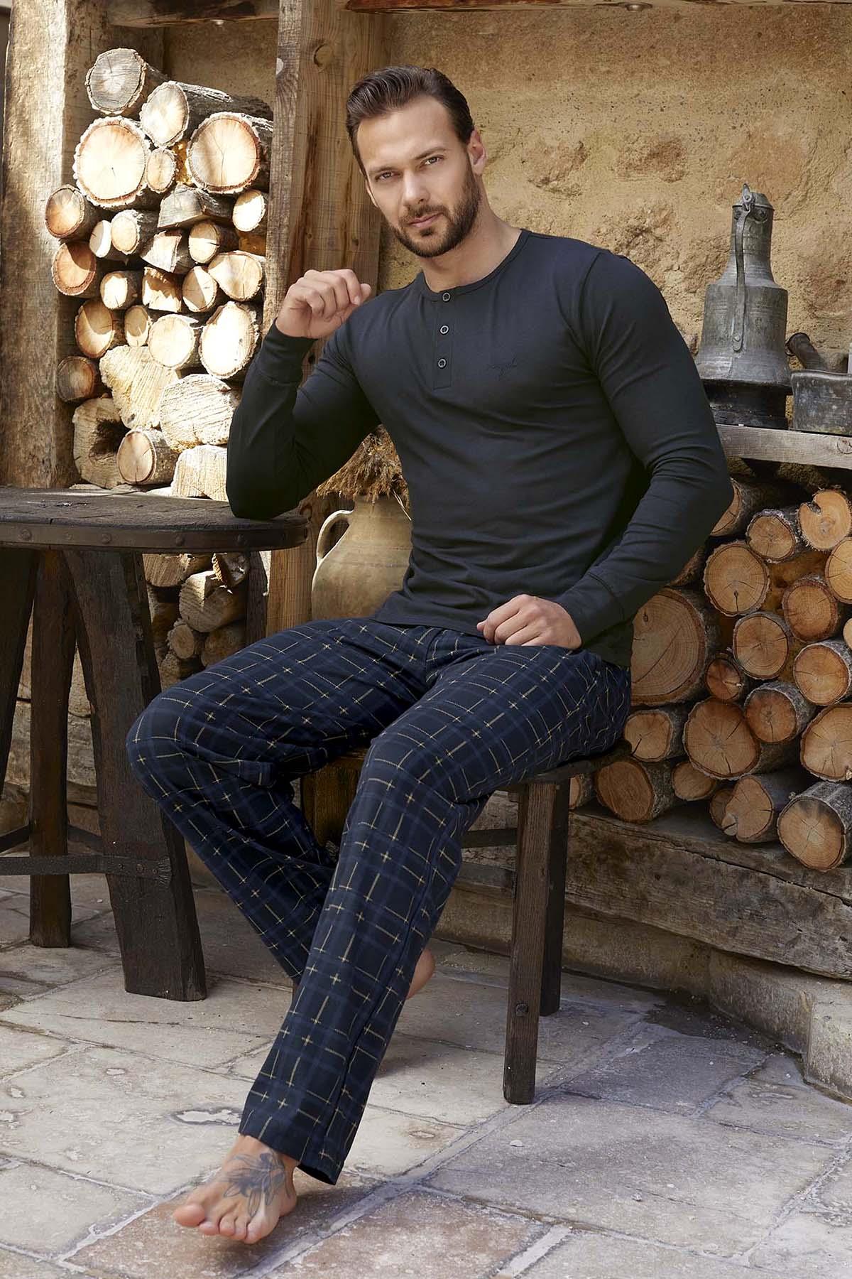 Erkek Aydoğan Modal Uzun Kol Pijama Takımı 3349 Lacivert02