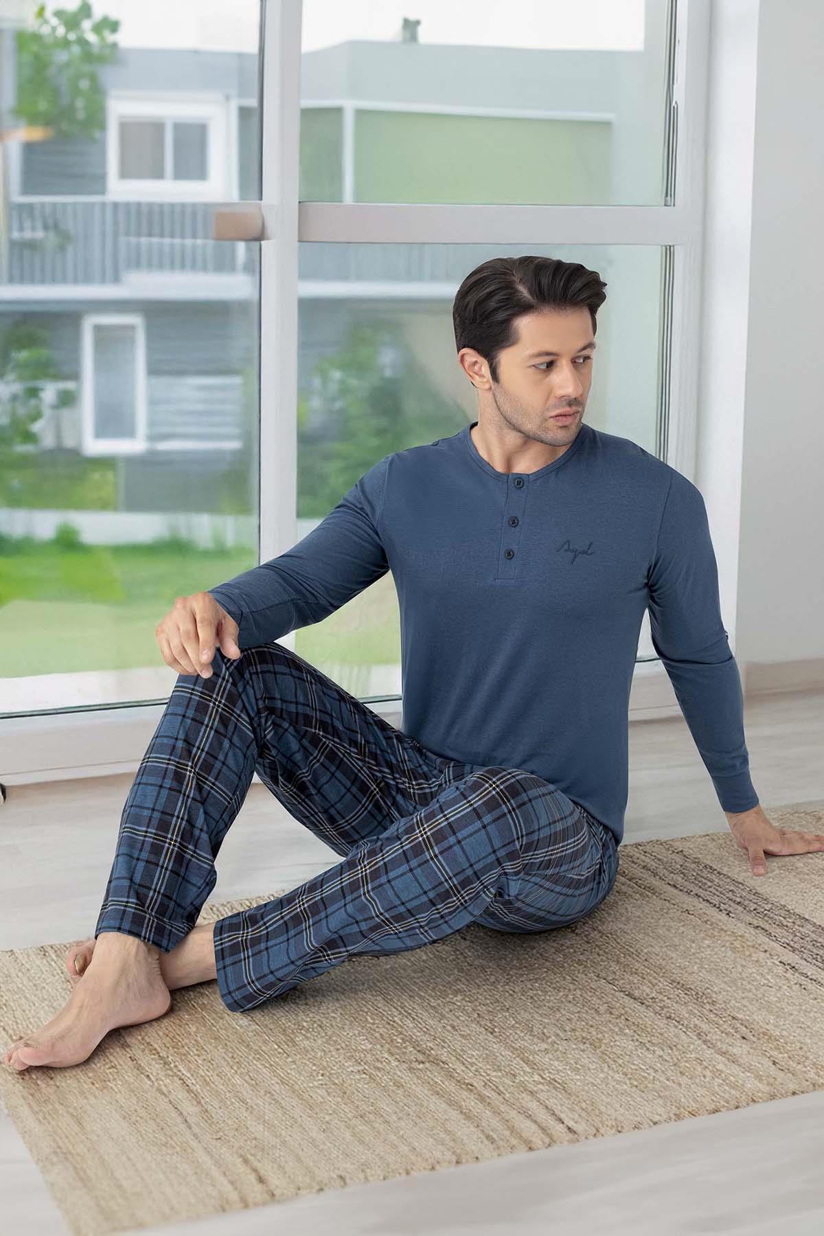 Erkek Aydoğan Modal Uzun Kol Pijama Takımı 250417 İndigo