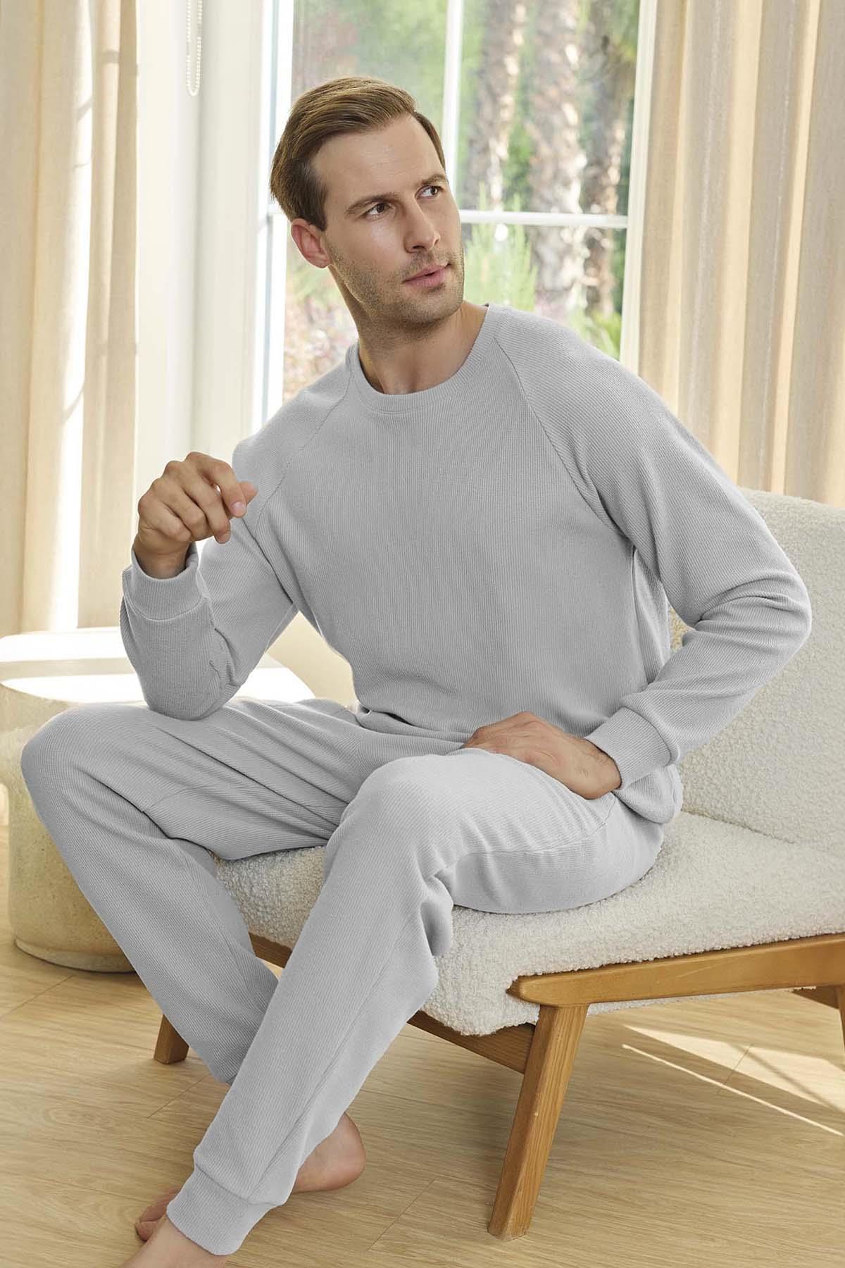 Erkek Aydoğan Waffle Uzun Kol Pijama Takımı 250649 Gri01
