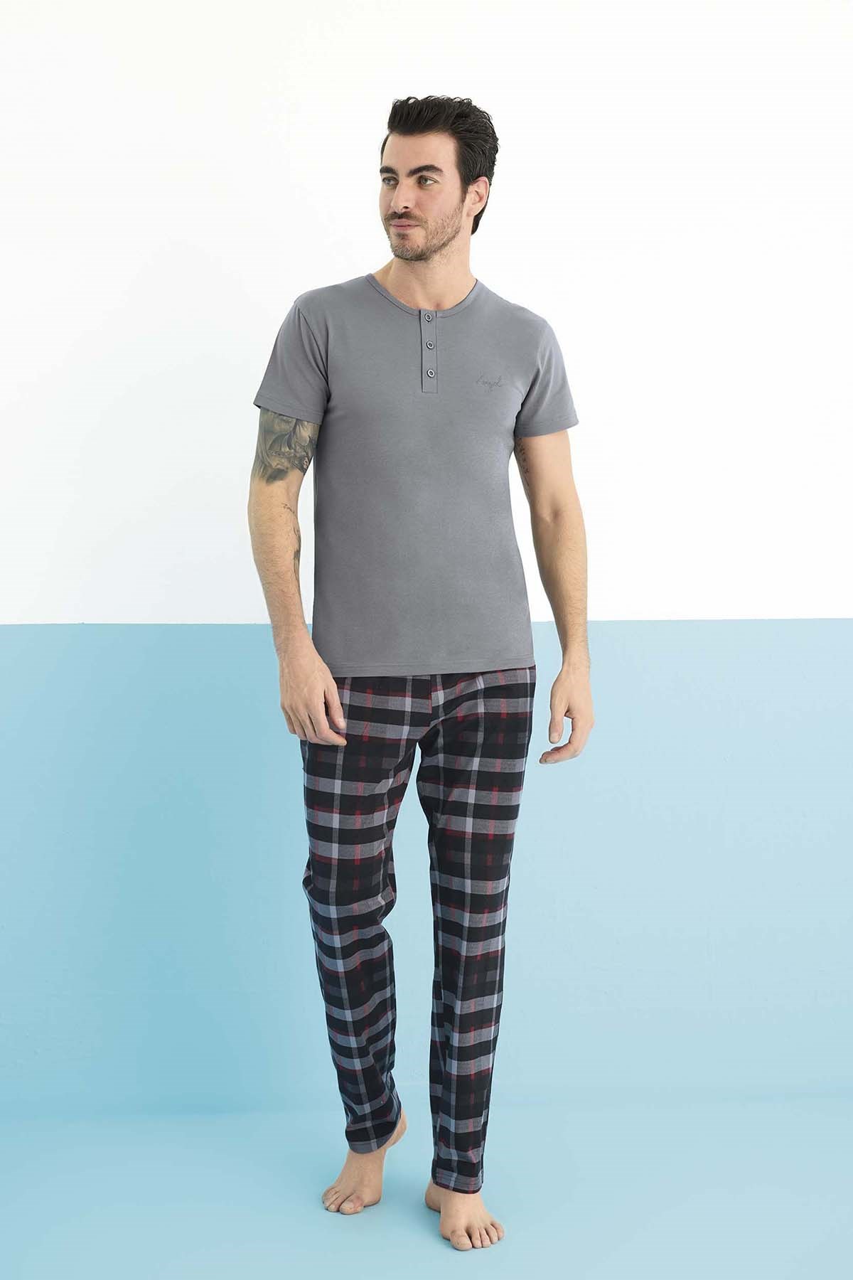 Erkek Kısa Kol Modal Pijama Takımı 250152 Gri
