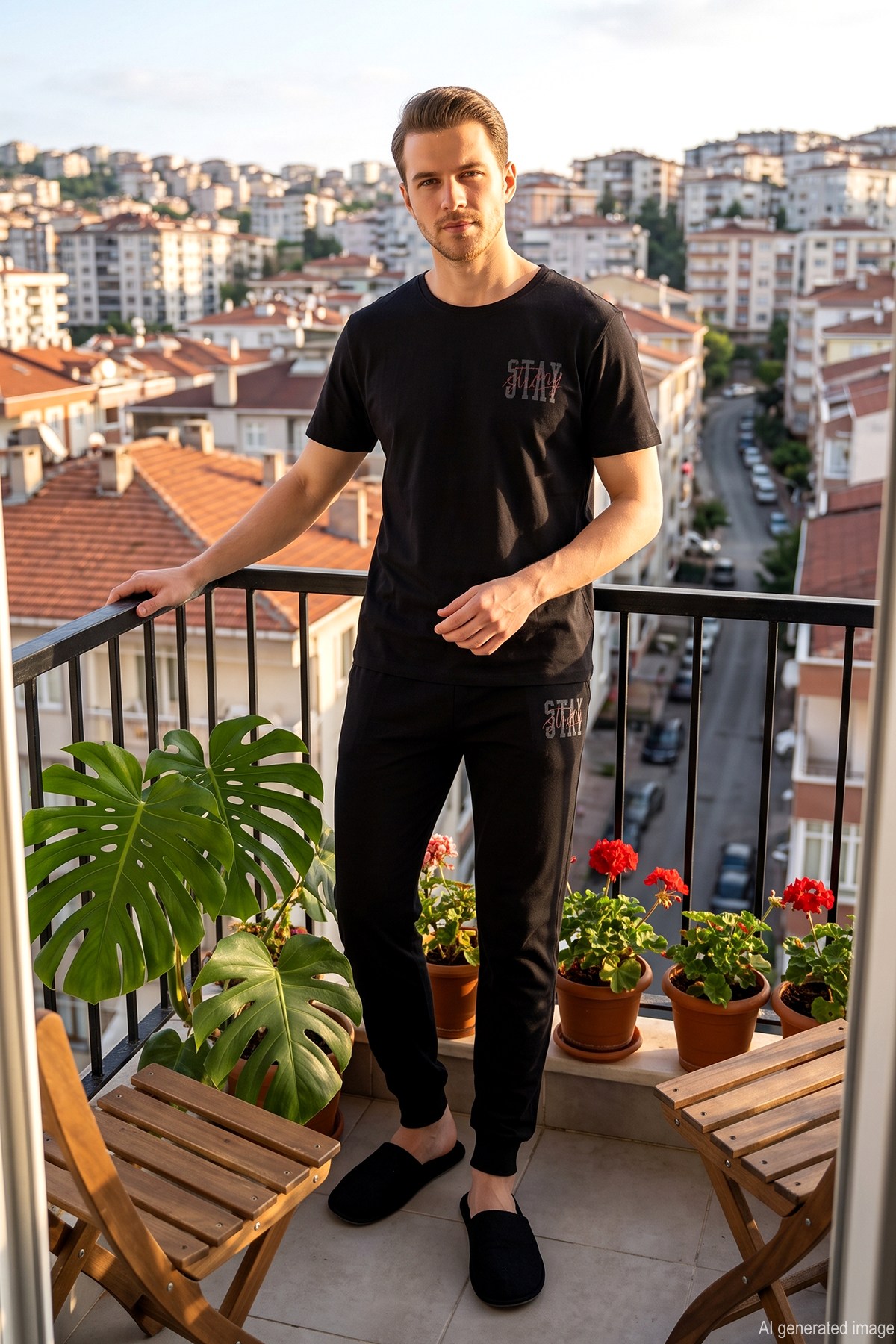 Erkek Kısa Kol Pijama Takımı 2394 Siyah