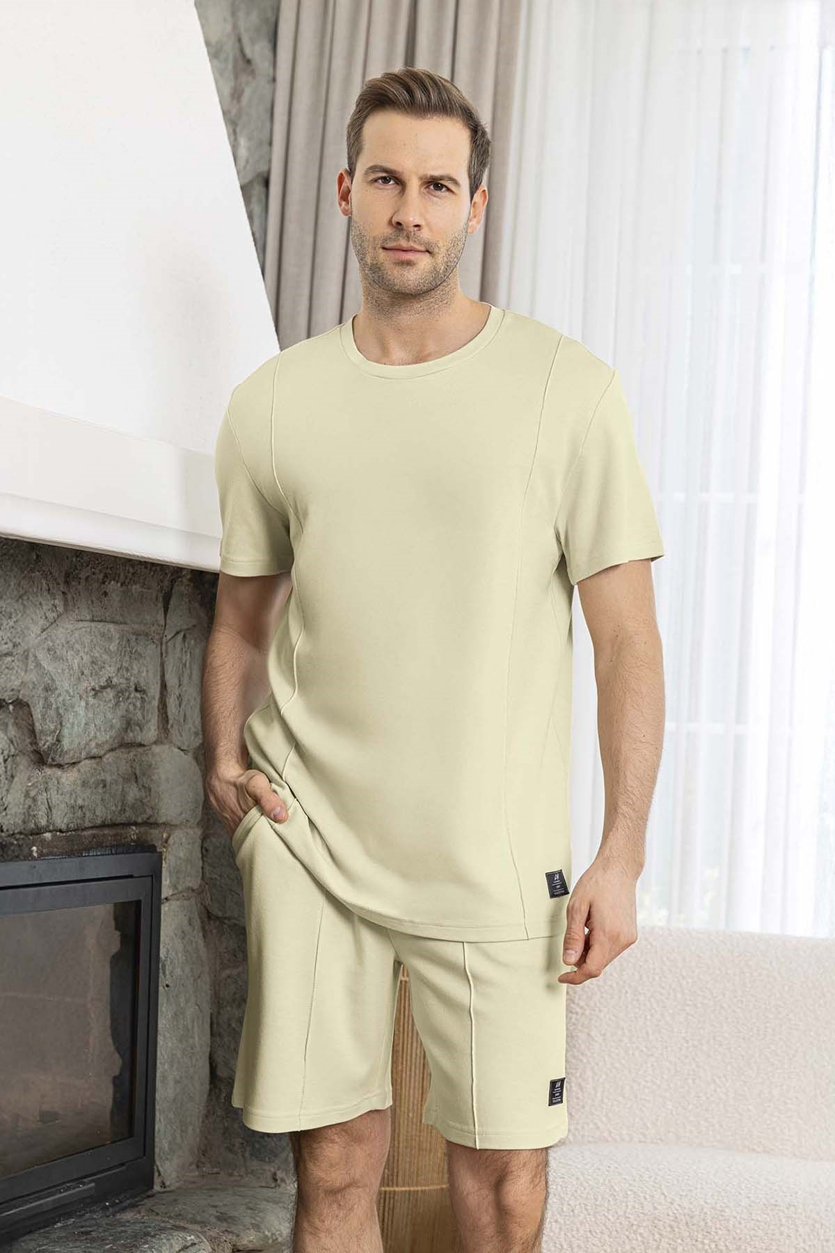 Erkek Kısa Kol Şortlu Bambu Pijama Takımı 260017 Mint