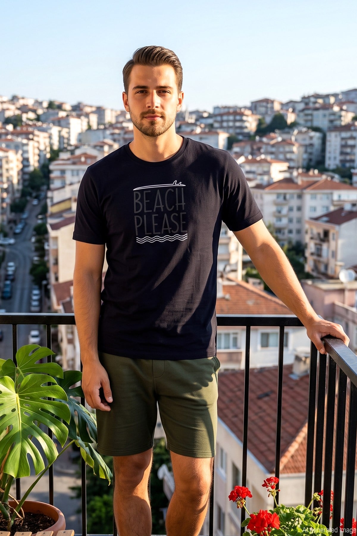 Erkek Kısa Kol Yeşil Şortlu Pijama Takımı 4348 Laci03