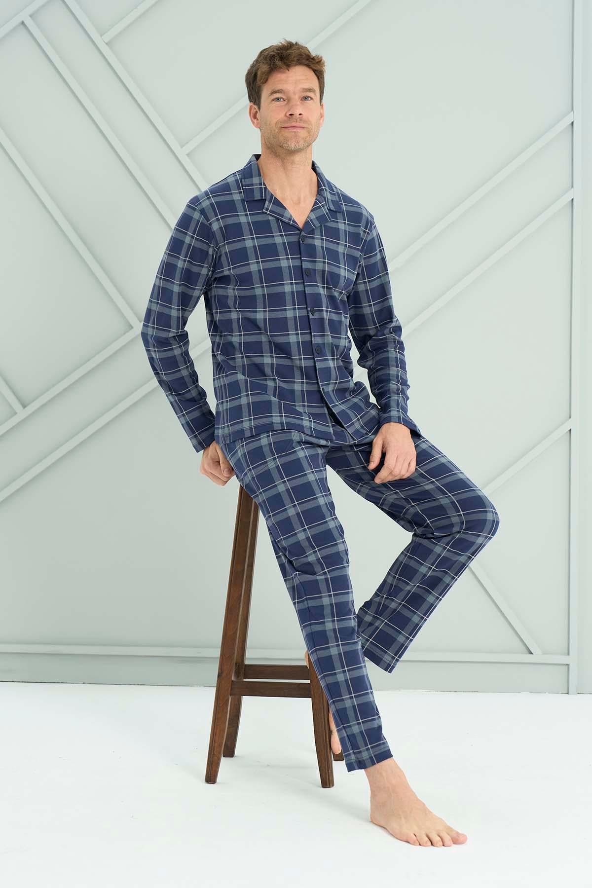 Erkek Penye Uzun Kol Pijama Takımı 2226 Lacivert06
