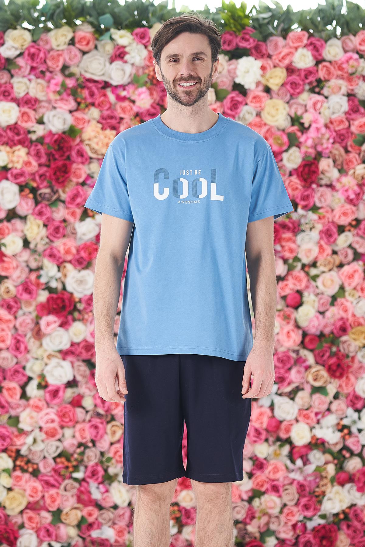 Erkek Şort Tshirt Pijama Takımı 25252 Mavi 