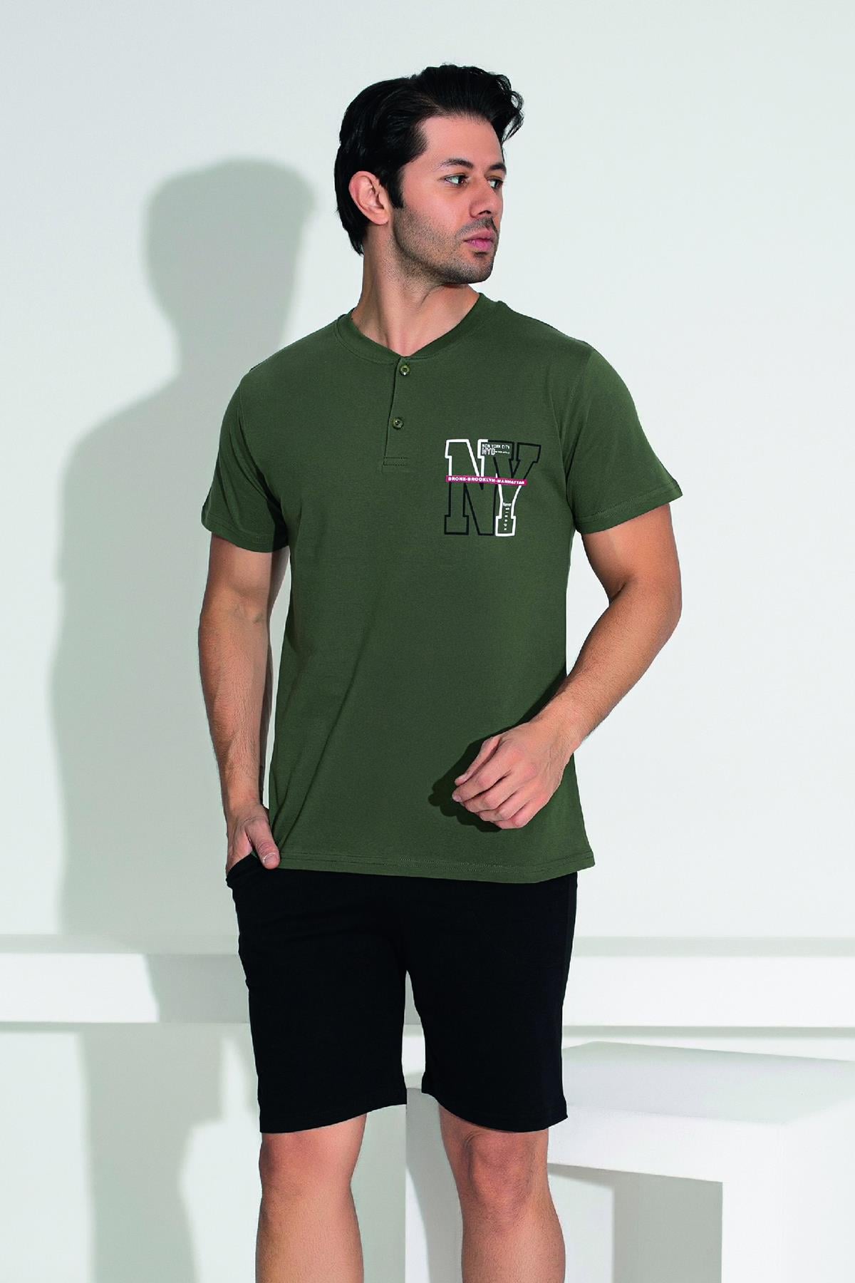 Erkek Şort Tshirt Pijama Takımı 25255 Yeşil